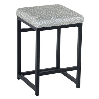 Backless Industrial Metal Counter Stool, 24in Seat Height, Textured Weave Fabric, Black Finish