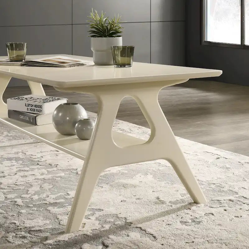 Mid-Century Modern Coffee Table with Storage Shelf, MDF & Rubberwood, 47.25W x 23.62D x 17.75H in