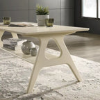 Mid-Century Modern Coffee Table with Storage Shelf, MDF & Rubberwood, 47.25W x 23.62D x 17.75H in