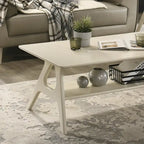 Mid-Century Modern Coffee Table with Storage Shelf, MDF & Rubberwood, 47.25W x 23.62D x 17.75H in