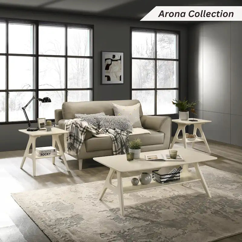 Mid-Century Modern Coffee Table with Storage Shelf, MDF & Rubberwood, 47.25W x 23.62D x 17.75H in