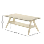 Mid-Century Modern Coffee Table with Storage Shelf, MDF & Rubberwood, 47.25W x 23.62D x 17.75H in