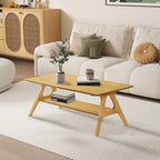 Mid-Century Modern Coffee Table with Storage Shelf, MDF & Rubberwood, 47.25W x 23.62D x 17.75H in