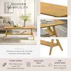 Mid-Century Modern Coffee Table with Storage Shelf, MDF & Rubberwood, 47.25W x 23.62D x 17.75H in
