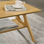 Mid-Century Modern Coffee Table with Storage Shelf, MDF & Rubberwood, 47.25W x 23.62D x 17.75H in