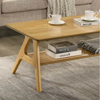 Mid-Century Modern Coffee Table with Storage Shelf, MDF & Rubberwood, 47.25W x 23.62D x 17.75H in