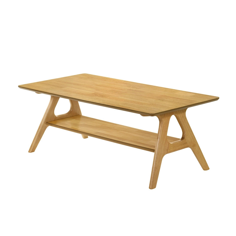 Mid-Century Modern Coffee Table with Storage Shelf, MDF & Rubberwood, 47.25W x 23.62D x 17.75H in