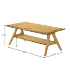 Mid-Century Modern Coffee Table with Storage Shelf, MDF & Rubberwood, 47.25W x 23.62D x 17.75H in