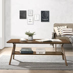 Mid-Century Modern Coffee Table with Storage Shelf, MDF & Rubberwood, 47.25W x 23.62D x 17.75H in