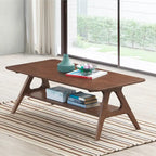 Mid-Century Modern Coffee Table with Storage Shelf, MDF & Rubberwood, 47.25W x 23.62D x 17.75H in
