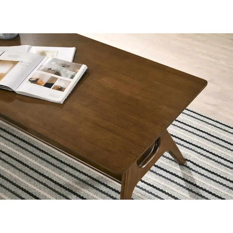 Mid-Century Modern Coffee Table with Storage Shelf, MDF & Rubberwood, 47.25W x 23.62D x 17.75H in
