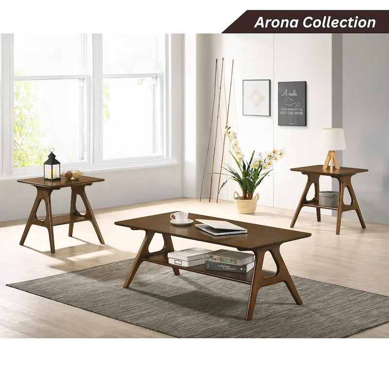 Mid-Century Modern Coffee Table with Storage Shelf, MDF & Rubberwood, 47.25W x 23.62D x 17.75H in