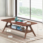 Mid-Century Modern Coffee Table with Storage Shelf, MDF & Rubberwood, 47.25W x 23.62D x 17.75H in
