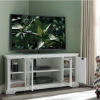 Corner TV Stand with Enclosed Storage, Fits TVs up to 60in, Adjustable Shelves, White Painted Finish