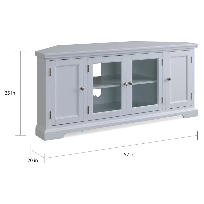 Corner TV Stand with Enclosed Storage, Fits TVs up to 60in, Adjustable Shelves, White Painted Finish