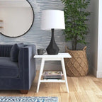 Mid-Century Modern Side End Table with Solid Wood Legs, Round Top, Living Room or Bedroom