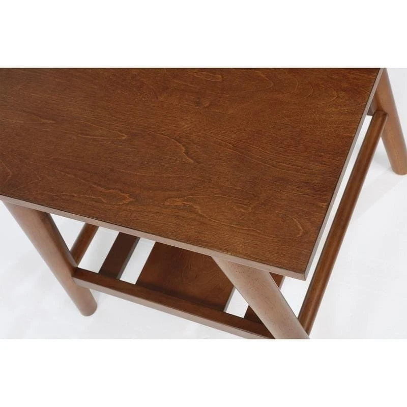 Mid-Century Modern Side End Table with Solid Wood Legs, Round Top, Living Room or Bedroom