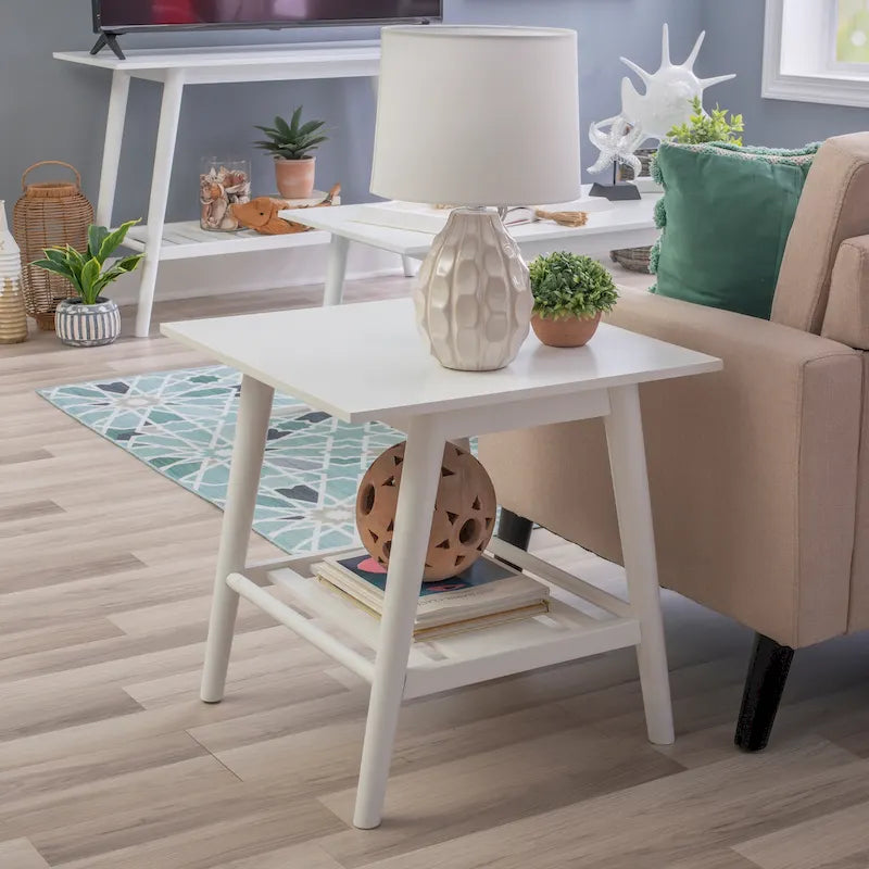 Mid-Century Modern Side End Table with Solid Wood Legs, Round Top, Living Room or Bedroom