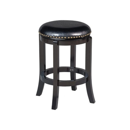Black Swivel Counter Height Bar Stool, Faux Leather, Nailhead Trim