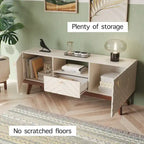 Living Skog Alba Beige TV Stand Console with Drawer Fits TV's up to 65 in. with Wood Legs Mid Century Modern Design