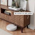 Living Skog Alba Beige TV Stand Console with Drawer Fits TV's up to 65 in. with Wood Legs Mid Century Modern Design