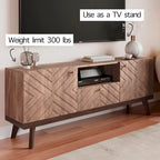Living Skog Alba Beige TV Stand Console with Drawer Fits TV's up to 65 in. with Wood Legs Mid Century Modern Design
