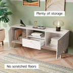 Living Skog Alba Beige TV Stand Console with Drawer Fits TV's up to 65 in. with Wood Legs Mid Century Modern Design
