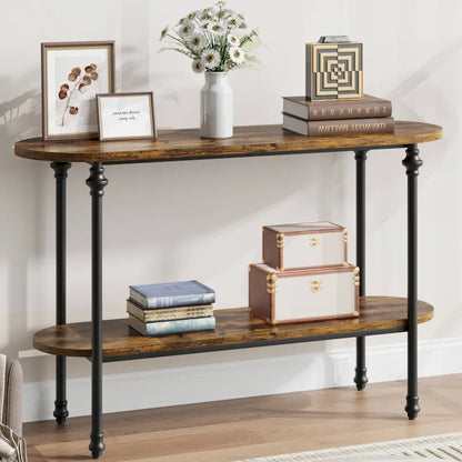 2-Tier Console Table with Storage, Rustic Entryway Sofa Table