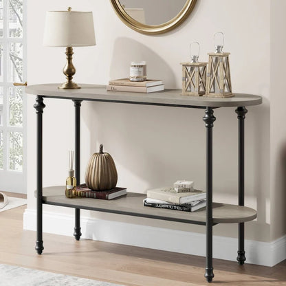 2-Tier Console Table with Storage, Rustic Entryway Sofa Table