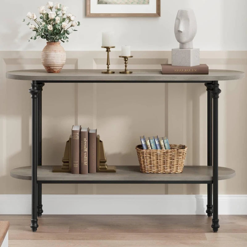 2-Tier Console Table with Storage, Rustic Entryway Sofa Table