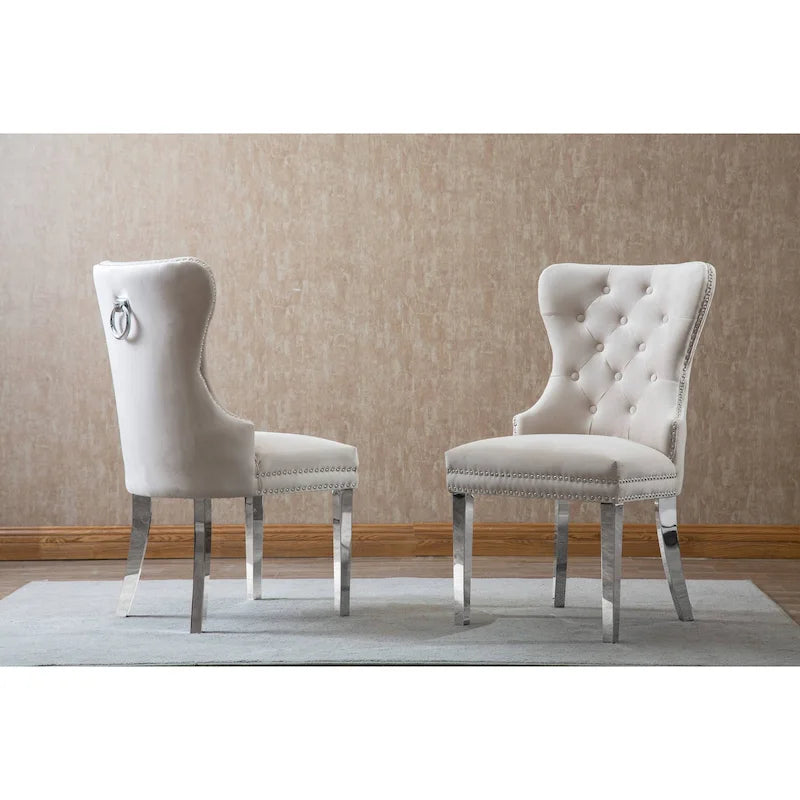 Button-Tufted Upholstered Dining Chairs Set of 2, Padded Seat, Wood Legs, Modern Style