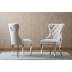 Button-Tufted Upholstered Dining Chairs Set of 2, Padded Seat, Wood Legs, Modern Style