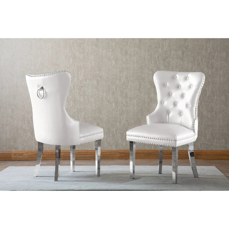Button-Tufted Upholstered Dining Chairs Set of 2, Padded Seat, Wood Legs, Modern Style