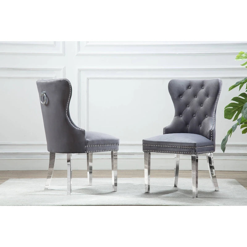 Button-Tufted Upholstered Dining Chairs Set of 2, Padded Seat, Wood Legs, Modern Style