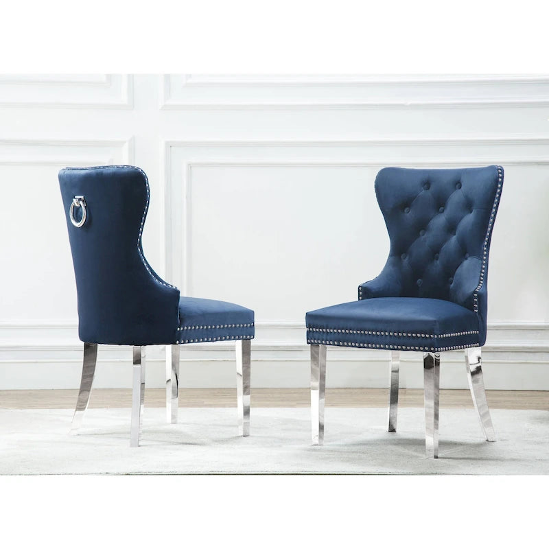 Button-Tufted Upholstered Dining Chairs Set of 2, Padded Seat, Wood Legs, Modern Style