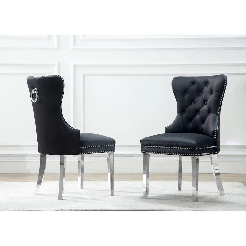 Button-Tufted Upholstered Dining Chairs Set of 2, Padded Seat, Wood Legs, Modern Style