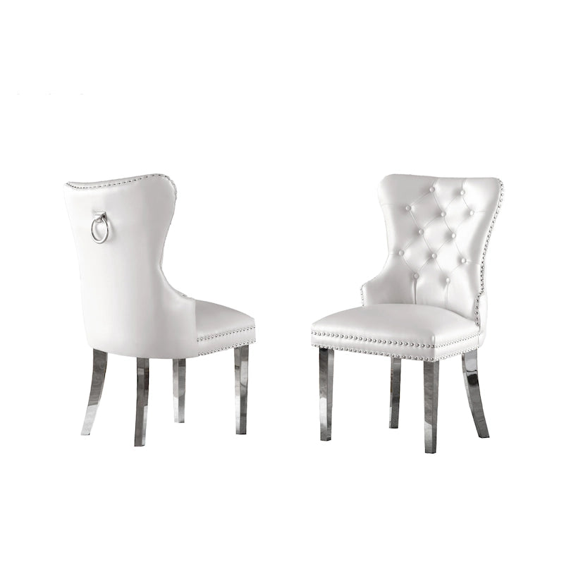 Button-Tufted Upholstered Dining Chairs Set of 2, Padded Seat, Wood Legs, Modern Style