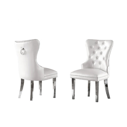Button-Tufted Wingback Dining Chair with Nailhead Trim, Velvet or Faux Leather, Stainless Steel Frame, 23.5W x 25D x 39H in, 2-Pack