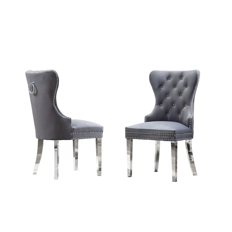 Button-Tufted Upholstered Dining Chairs Set of 2, Padded Seat, Wood Legs, Modern Style