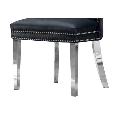 Button-Tufted Wingback Dining Chair with Nailhead Trim, Velvet or Faux Leather, Stainless Steel Frame, 23.5W x 25D x 39H in, 2-Pack