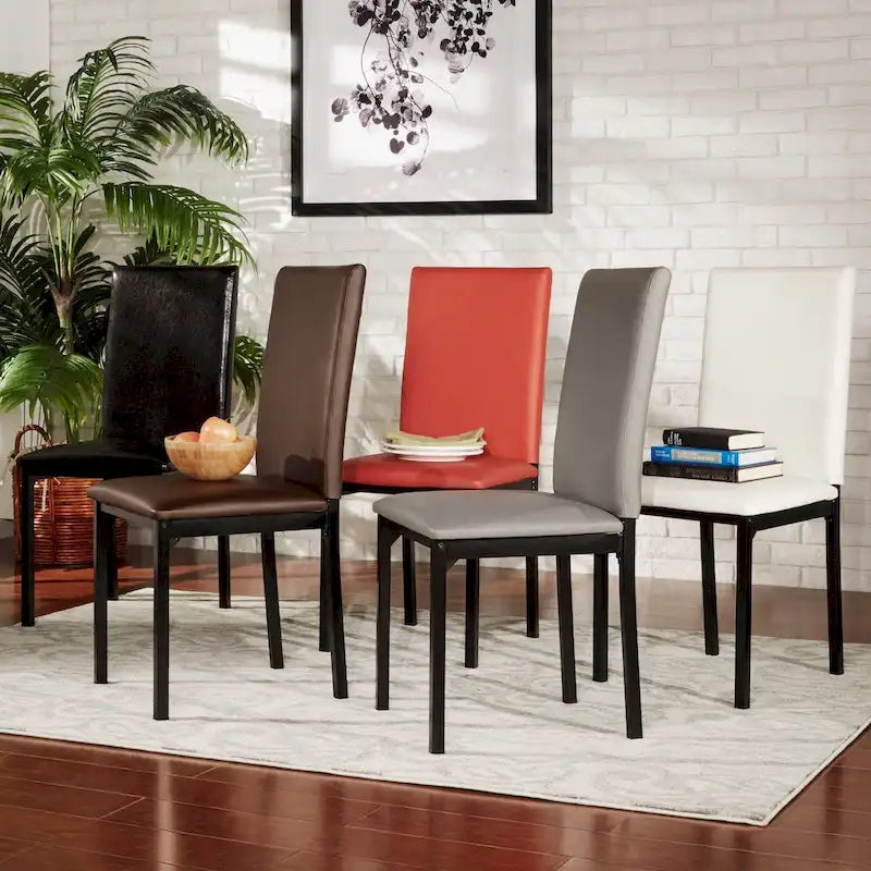 Espresso Metal Upholstered Dining Chair Set of 2, Button-Tufted Seat, Modern Style