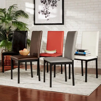 Upholstered Dining Chair with Button-Tufted Seat and Metal Frame, Faux Leather, Black Base, 17.7W x 19D x 36.9H in, 2-Pack