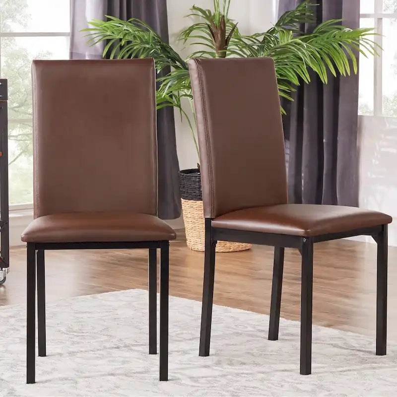 Espresso Metal Upholstered Dining Chair Set of 2, Button-Tufted Seat, Modern Style