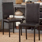 Espresso Metal Upholstered Dining Chair Set of 2, Button-Tufted Seat, Modern Style