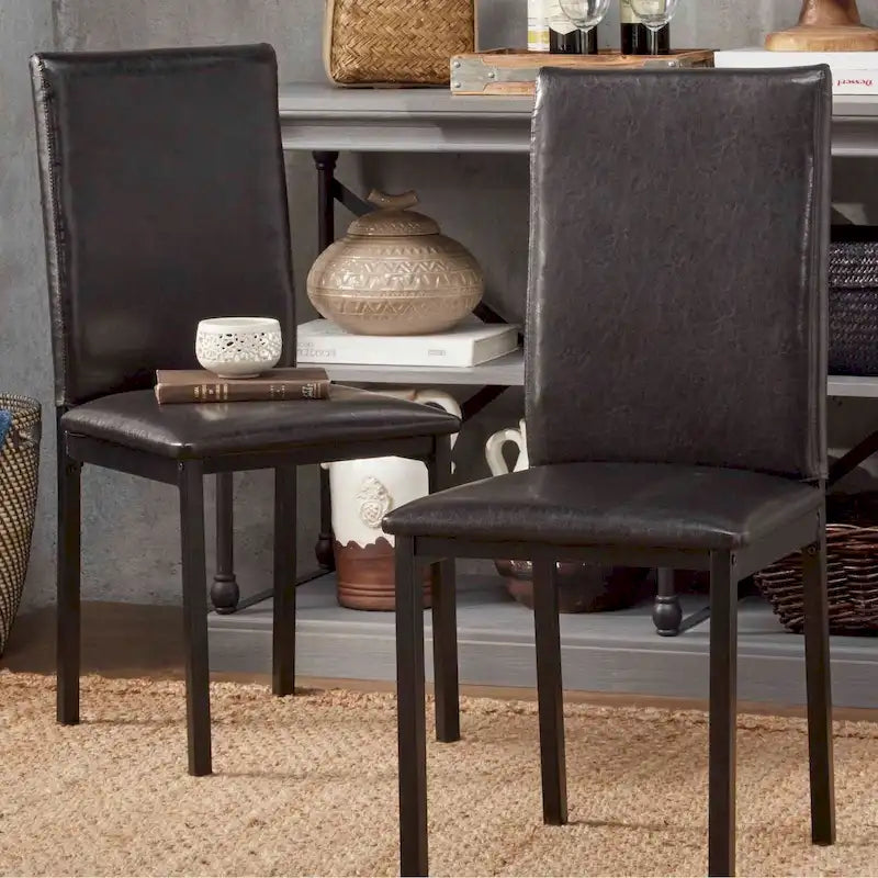 Espresso Metal Upholstered Dining Chair Set of 2, Button-Tufted Seat, Modern Style