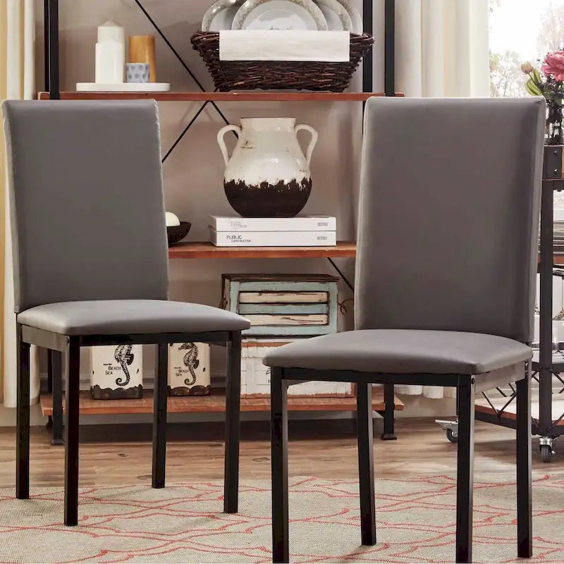 Espresso Metal Upholstered Dining Chair Set of 2, Button-Tufted Seat, Modern Style