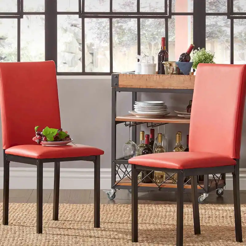 Espresso Metal Upholstered Dining Chair Set of 2, Button-Tufted Seat, Modern Style