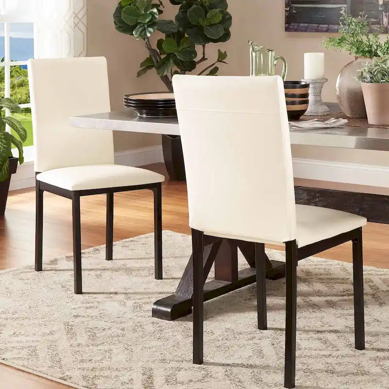 Espresso Metal Upholstered Dining Chair Set of 2, Button-Tufted Seat, Modern Style