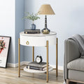 Modern Round End Table with Storage Drawer, Metal Legs, Nightstand for Living Room Bedroom Office