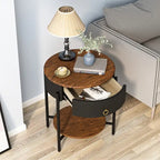 Modern Round End Table with Storage Drawer, Metal Legs, Nightstand for Living Room Bedroom Office